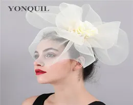 Mulheres malha flor grande fascinator chapéus casamento keny derby ascot chapeau nupcial tule ocasião headpiece moda senhoras syf4174092175