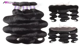 Body Wave Virgin Hair Extensions Kinky Straight Curly Human Hair Bundles with Closure 3pcs 134 Lace Prontal Closur8904508과 Deep Wave