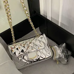 10A 2in1 Parlak Kadınlar Tasarımcı Klasik Flep Bag Yıldız Para Çanta Patentli Deri Altın Metal Donanım 19cm Goldsilver akşam çantaları lüks çapraz vücut omuz eli