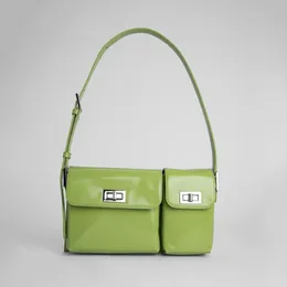 2021 Lacquer Avocado Green women's handbag summer bright leather underarm bag fashion personality Multi Pocket rectangular ba241r