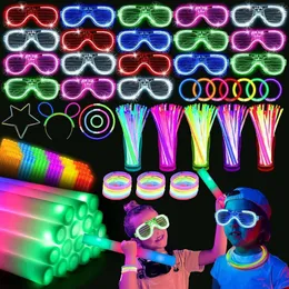 136pc in the dark supplies led glasses sticks bracelets neon favors for glow party 새해 할로윈 유명 브랜드