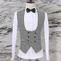 Verifique xadrez terno colete masculino com duplo breasted para cavalheiro único casual houndstooth colete moda traje 240125