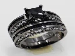 Vecalon 2016 Brand New Wedding Band Ring Set for Women 2ct Black Cz diamond 10KT Black Gold Filled Female Engagement ring1412250