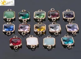 CSJA Cheap 10pcs Bohemian Square Crystal Glass Beads Gold Double Rings Pendant for Necklace Charm Bracelets Connector Jewellery Fi4355431