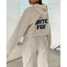 Whitefox Tracksuits Women Hoodie 세트 2 피스 긴 소매 폴리 에스테르 풀오버 후드 캐주얼 느슨한 피팅 의류 후드 티 바지 복장 땀 셔츠 세트 92xs