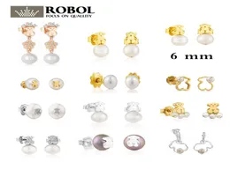 Toda a alta qualidade 925 prata esterlina banhado 14k ouro rosa espinélio espanhol e diamante moda urso gemas brincos de pérolas joalheiro8131052