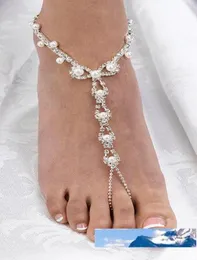 Sexy strass praia casamento pérola sandálias descalços banhado a prata pulseira de pé de noiva dama de honra flor menina boa qualidade 4102892