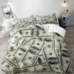 Sängkläder sätter lyx pengar täcke täcker svart sängkläder set dollar räkning tröstare täcke täcker sovrum dekor för män 2 shams 3 stycken t240218