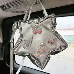 Evening Bags Fashion Japanese Retro Y2k Silver Cute Star Shiny Laser Heart Crossbody Bag Creative Chain Backpack Women Handbags Purse