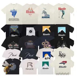 Designer T -shirt Summer Mens Womens Rhude For Men Tops Letter Polo Brodery Tshirts Clothing Short Sleeved Tshirt Stora tees xpmo