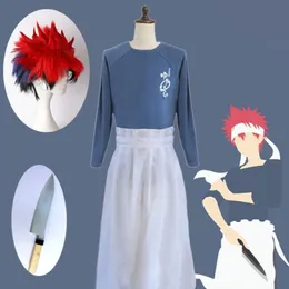 Cibo Wars Shokugeki no Soma Yukihira Souma Costume Cosplay Uniforme Camicia Grembiule Sciarpa Parrucca Set Orso Grembiule Parrucca Rossa310M