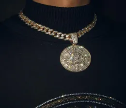 Iced Out Cubic Zircon No 7 Coin Pendant med Rhinestone Big Miami Cuban Chain Choker Halsband Fashion Hip Hop Men smycken Neckla4381222