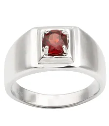 Natural Red Garnet 925 Silver Ring for Men smycken Pure Band 55mm Round Crystal Gemstone Januari Birthstone Birthday Present R503RGN1620939
