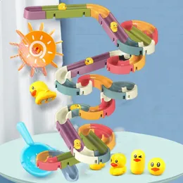 Baby Bath Toys DIY Marble Race Run Assembling Track Bathroom Bathtub Kids Play Water Spray Toy Set Stacking Cups For Children 240131