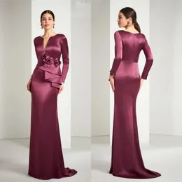 Dustyrose Mother of the Bride Gowns Long Sleeves v Neck Satin Gorgeous Classic Mother's Dress Groom Dresses Gowns for Afroom Arabic Black Women amm091