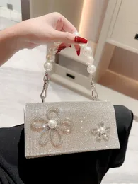 Nova bolsa de noite brilhante strass arco pequeno saco quadrado pérola vestido bolsa