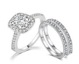Amazon Donna Gioielli Placcato oro bianco CZ diamante Tre pezzi Anello di fidanzamento nuziale Set Fascia nuziale SR5317639168