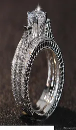 Noivado Topázio Simulado Diamante Diamonique 14KT Ouro Branco Cheio 3 Conjuntos de Anel de Casamento feminino Tamanho do presente 5116791685