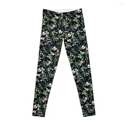 Calças ativas Padrão Floral Panda com Rosas Rosas e Azuis Leggings Roupas Fitness para Ginásio Legging Push Up Womens