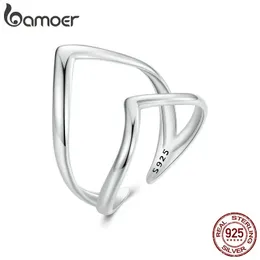 925 Sterling Silver Punk Style Vshaped Opening Ring Doublelayer Adjustable Ring Simple Fine Jewelry for Women SCR981E 240122