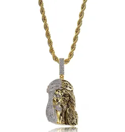 Goldfarbene religiöse Geist-Jesus-Kopf-Anhänger-Halskette, Iced Out, Zirkonia, Charms, Hiphop-Schmuck, Geschenk für Männer. 3851556