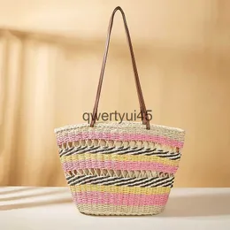 Shoulder Bags Boemia Paper Cord Contrast Stripe Braided Soulder Bag Fasionable Large Capacity Female andbag Designer Sopper WomensH24218