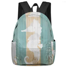 Рюкзак с узором морской жизни, деревянный морской конек, силуэт, женские и мужские рюкзаки, водонепроницаемая школьная сумка для студентов, девочек, сумка Mochila