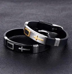 Mode Männer Frauen Silikon Armband Jelly Armband Edelstahlkreuz Design Schmuck Punk Mens Hip Hop Charm Armbänder für GIF2674917