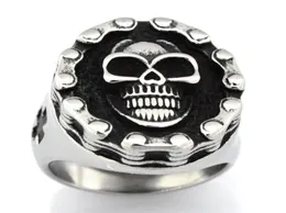 FanSsteel Stael Stalom Stal Mens lub damska biżuteria Łańcuch cyklu silnikowego Gothic Skull Biker Ring Prezent 13W9993945802372206