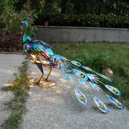 Światła słoneczne Peacock Posągi Dekoracja ogrodu Lampa zewnętrzna pusta figurka ścieżka trawnika metalowa rzeźba tuin Decoratie Jardin H09272361