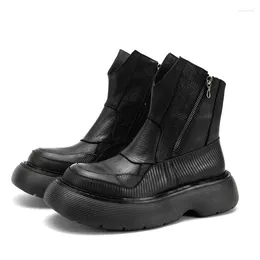 Stivali Scarpe stile europeo/americano da uomo Autunno/inverno Cerniera bilaterale Aumento della suola spessa da moto in vera pelle