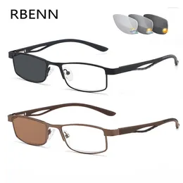 Солнцезащитные очки RBENN, маленькая металлическая оправа, похромные очки для чтения, мужские и женские сверхлегкие очки-хамелеоны, уличные очки для чтения 1,75