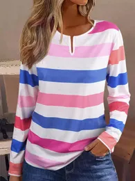 Striped Color Block Long Sleeve Blouse Retro Women Casual Harajuku Streetwear Comfy Autumn Print Fashion Tee 240125