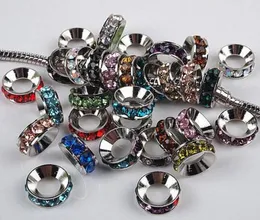 100 PCS ألوان مختلطة Rhinestone Rondelle Spacers الأوروبية حبات حفرة كبيرة تناسب أساور السحر 10x4mm 3306095