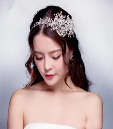 2019 Brautkleider Haarschmuck Korea Glänzender Brautkristallschleier Kunstperlen Tiara Krone Stirnband Haarschmuck für Teil 9693307
