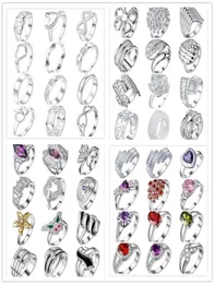 48pcslot نمط مختلط 925 خاتم إصبع مطلي بالفضة الفضية مع أزياء الزركون مجوهرات هدية للحفلات اللطيفة للنساء مختلط الحجم 7185806