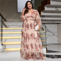 Roupas étnicas Mulheres elegantes malha floral impressão plissado manga longa maxi vestido turquia plus size kaftan árabe robe femme noite vestido de festa