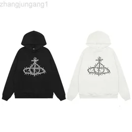 24SS مصمم Viviane Westwood Viviennewestwood Hoodie Empress Dowager Saturn Print Long Sleeved Hoodie للأزواج