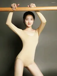 Scena zużycie baletu kobiety bodysuit body z długim rękawem streetwear seksowna bodycon kwadratowy szyja osłona krocza podstawowe kombinezon górne garnitury rompers