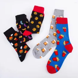 Herrensocken, modisch, für Männer, lustig, niedlich, Cartoon, Früchte, Hamburger, Hund, Pommes Frites, Bier, Essen, glücklich, japanisches Harajuku-Skateboard