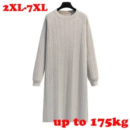 65175 kg plus storlek kvinnor kläder 5xl 6xl 7xl lång tröja klänning solid rak casual rund hals 240202