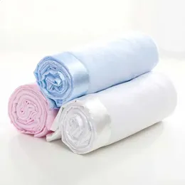Embroidered Cotton Quilt Soft Infant Swaddle Stroller Infantil Wrap Kids Monthly Solid Flannel Satin Edging 240127