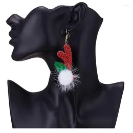 Brincos pendurados da segunda guerra mundial boucle d'oreille pompom chifres de couro vermelho para mulheres meninas presentes de natal brinco longo fofo joias da moda