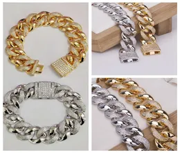 Модные мужские мужские латунные браслеты-цепочки с 18-каратным покрытием из золота с интервалом и полным бриллиантом в стиле хип-хоп с толстыми звеньями в оправе из крошечного кубического циркония1768788