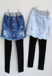 Varejo meninas saias jeans leggings falso dois sweatpants calças collants crianças designer calças de suor crianças boutique clothing3896938