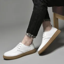 Mens Spring High Quality Flats Casual British Style Genuine Leather Lace-up White Oxford Men Comfort Business Shoes 863