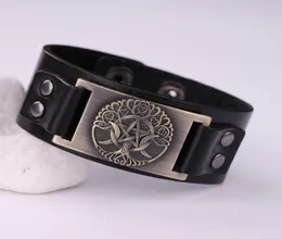 Baum des Universums, nordisches Hexagramm-Amulett-Armband, Herren-Designer-Schmuck, schwarze und braune Echtleder-Armbänder2216421