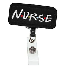10pcslot Black Nurse Letter Felt ID Badges Card Holder Medical Retractable Reel Plastic id badge Holder Nurse yoyo badge reel1895219