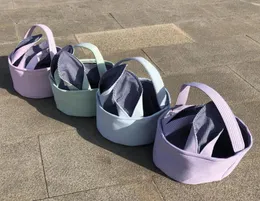 2020 Easter Bunny Basket Basket Rabbit Ears Candy Bags 2318cm Seersucker String Storage Bucket Bucket Bunny Ear Handbag East1386737