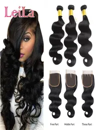 Malaysian Body wave Hair Bundles with Lace closure 4pieces Unprocessed Human Hair Remy Hair Weaves 3 Bundels Get One Closure1991704